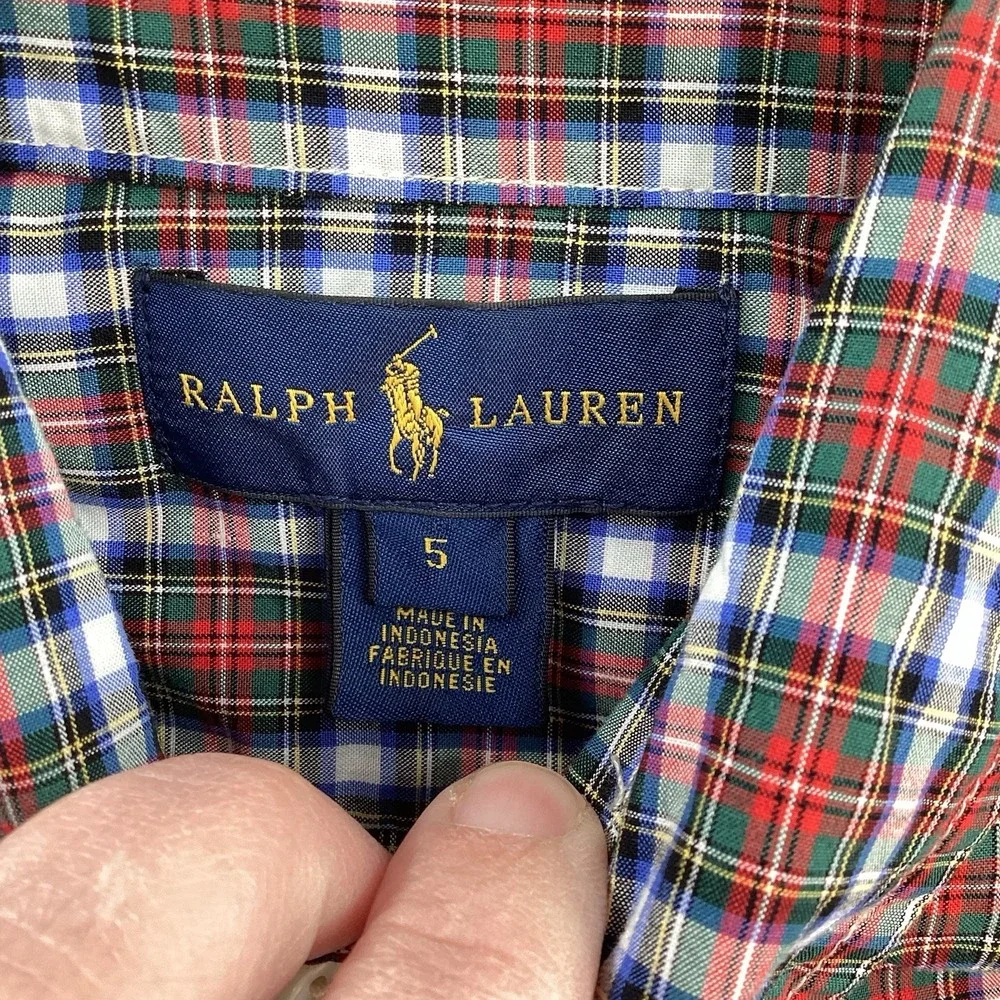 Boys Ralph‎ Lauren Long Sleeved Plaid Cotton Button Down Size 5